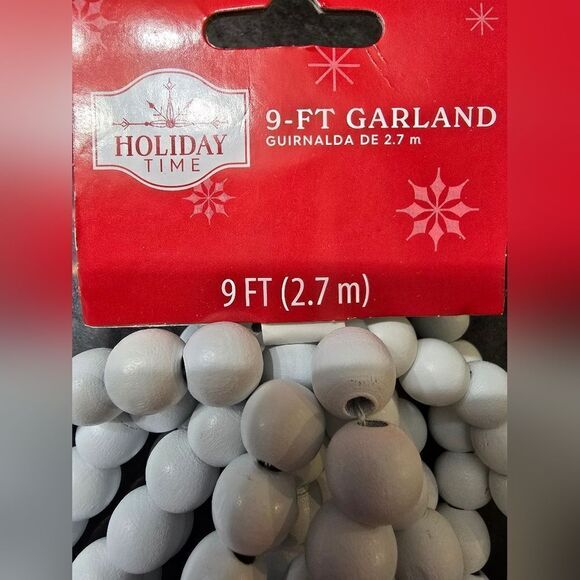 2 x 9ft Natural Wooden White Bead Christmas Garland Bundle, Holiday Time - Picture 3 of 4